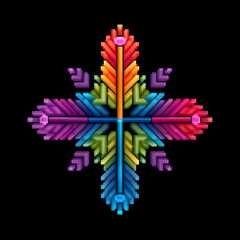 Rainbow Pixel Art Cross Mandala Design