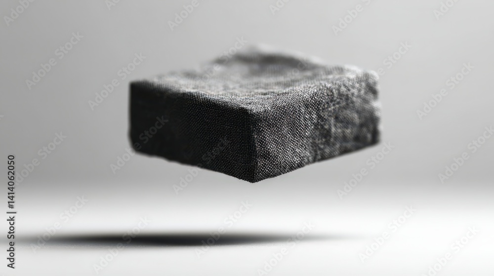 Poster floating fabric cube abstract gray textile mockup display