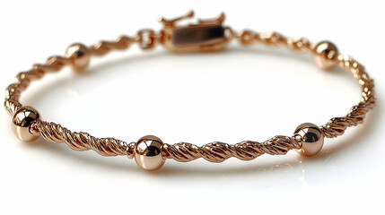 Fototapeta premium Rose Gold Twisted Bracelet with Spherical Accents on a White Ref
