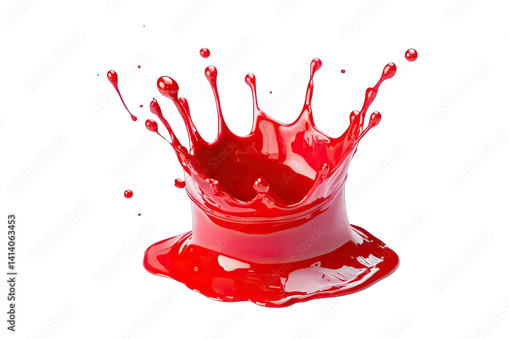 Poster a vibrant splash of red liquid creating dynamic shapes against a white background showcasing motion 