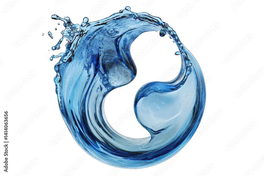 Poster swirling splash of water forming a fluid circular shape emphasizing movement and the beauty of liqui