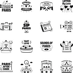Set of 16 Glyph Style Paris Stickers
