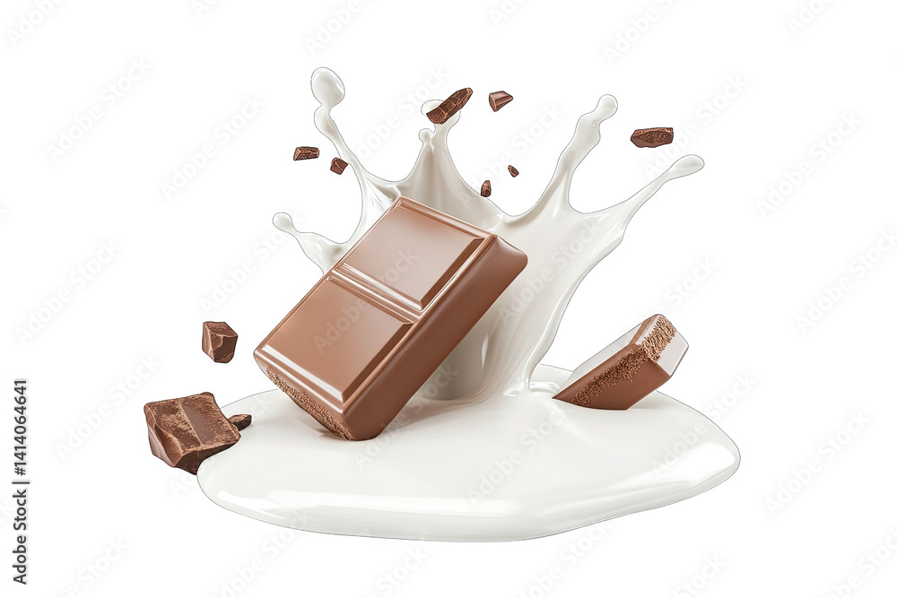 Poster a chocolate bar splashes into creamy milk creating an enticing visual of indulgence and flavor the d