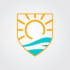 shield with beach waves and Sun