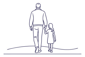 happy dad with little girl line art