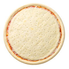 Top view of uncooked pizza base isolated on white background