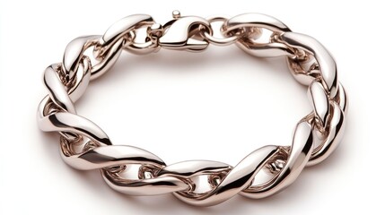 Obraz premium Finely twisted silver chain bracelet with a lobster clasp on an ideal white background.