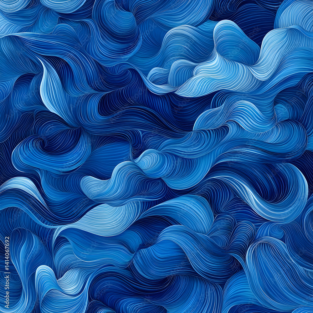 Poster dynamic flowing waves design abstract art digital graphics blue color palette creative environment