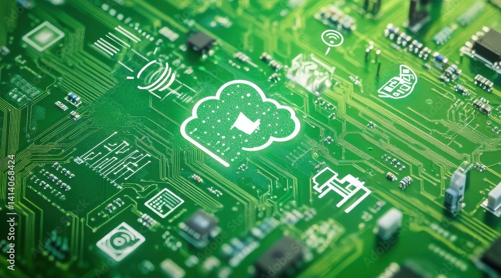 Poster electronic circuit board with cloud computing concept