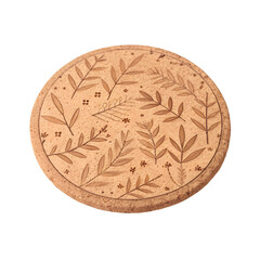 Round cork trivet top view isolated on white background