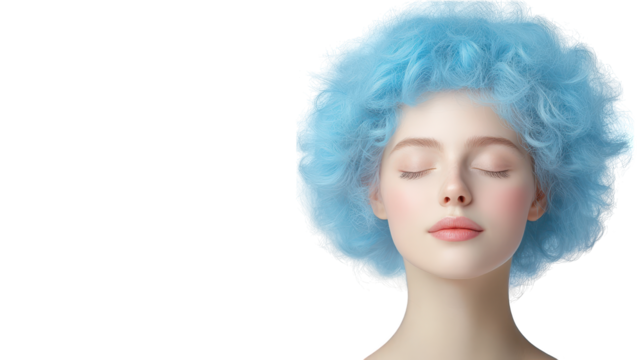 Striking blue wig and white face mannequin, a captivating display of fashion style
