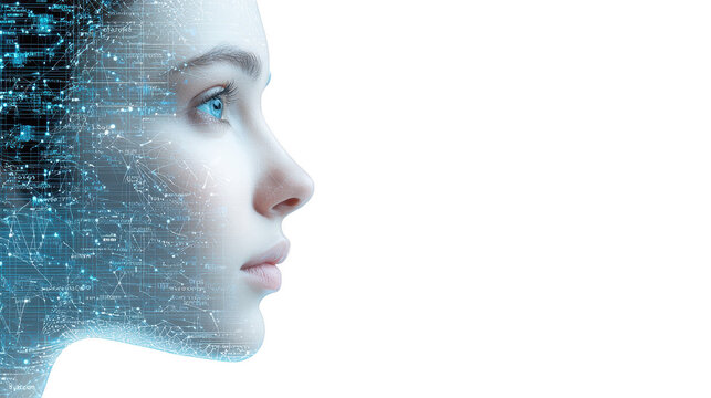Woman's face with circuitry, exploring the intersection of technology, humanity, and the future