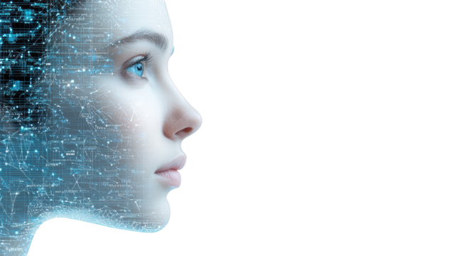 Woman's face with circuitry, exploring the intersection of technology, humanity, and the future
