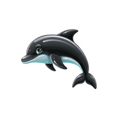 Cute cartoon dolphin on a black background. Marine animal illustration.