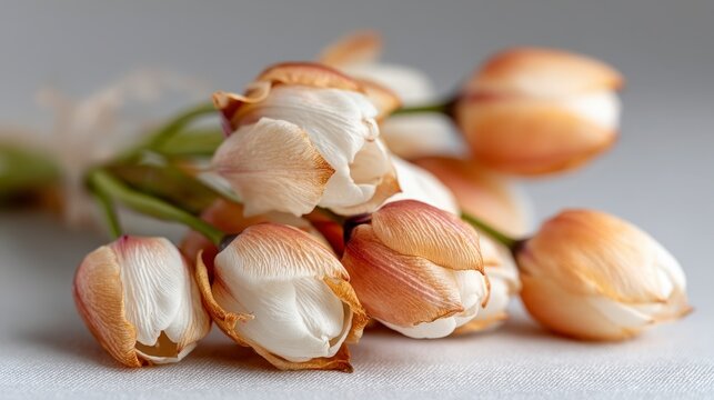 Dried Tulip Bouquet  Close up Macro Photography of Wilted Flowers