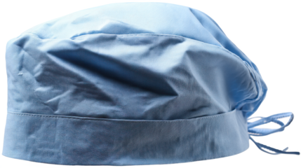 The Essential Blue: A Surgical Cap Ready for Action, Symbolizing Dedication, Precision, and Care in the Medical Field, Ensuring Hygiene and Safety.