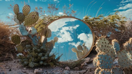 Desert landscape reflection mirror image