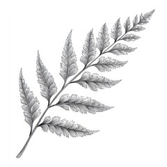 Fototapeta premium Detailed botanical illustration of a fern frond in black and white. Elegant and natural design element.