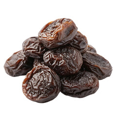 Pile of dried prunes isolated on white background