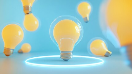 Illuminating ideas floating in a vibrant light display.