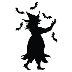 Witch Riding Broomstick Halloween Silhouette Vector Illustration