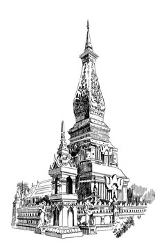Hand-drawn sketch of Wat Phra That Phanom, Thailand.