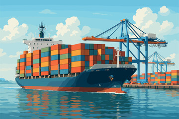 Fototapeta premium Container Ship Arrives at Port Carrying Global Trade Cargo