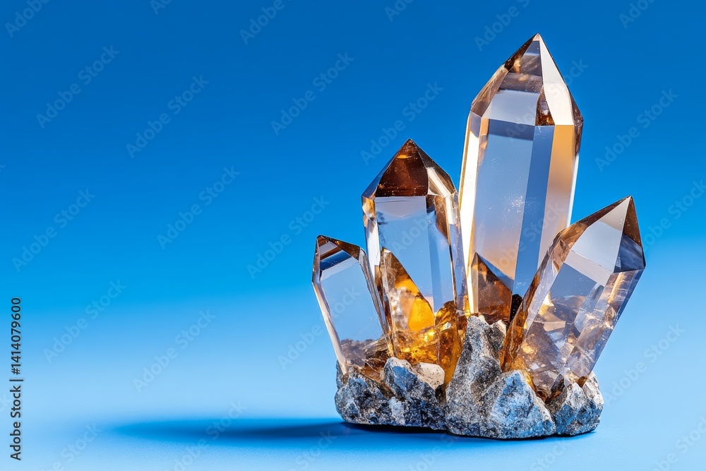 Poster A hyper-realistic close-up of a cluster of crystals, showcasing their sharp edges and light reflections