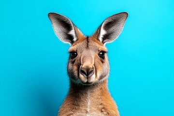 Fototapeta premium A kangaroo standing tall in the middle of an open Australian outback, golden grass swaying in the wind