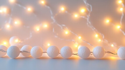 White String Lights with Spheres and Warm Illumination for Festive Decoration and Holiday Celebrations with Soft Bokeh Background