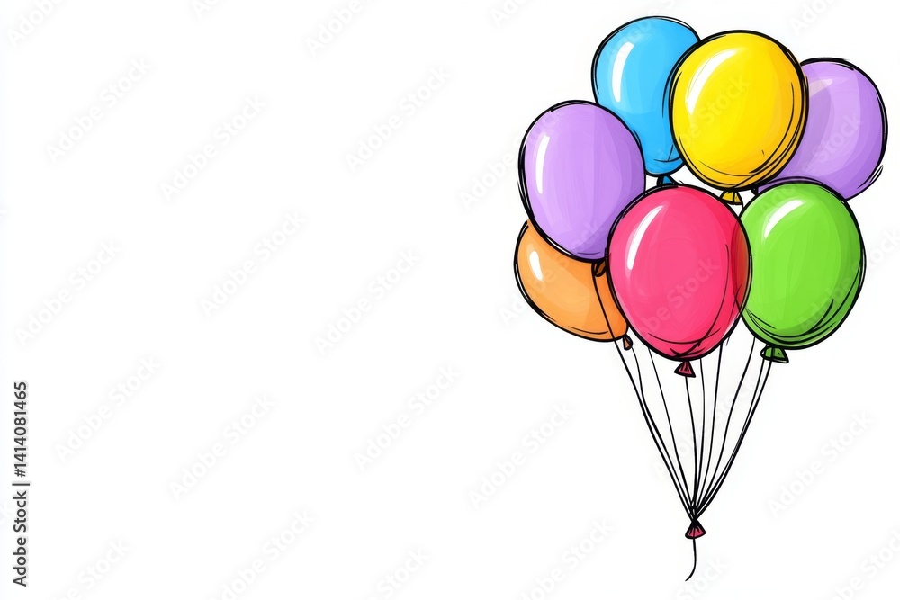 Poster A minimalist drawing of a cluster of balloons floating against a simple white background