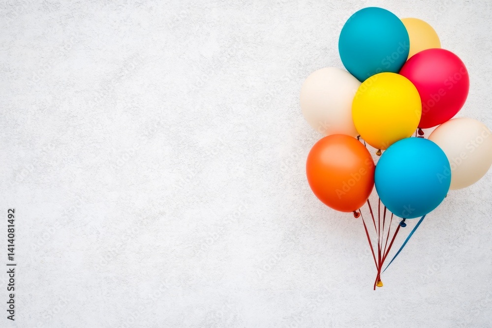 Poster A minimalist drawing of a cluster of balloons floating against a simple white background