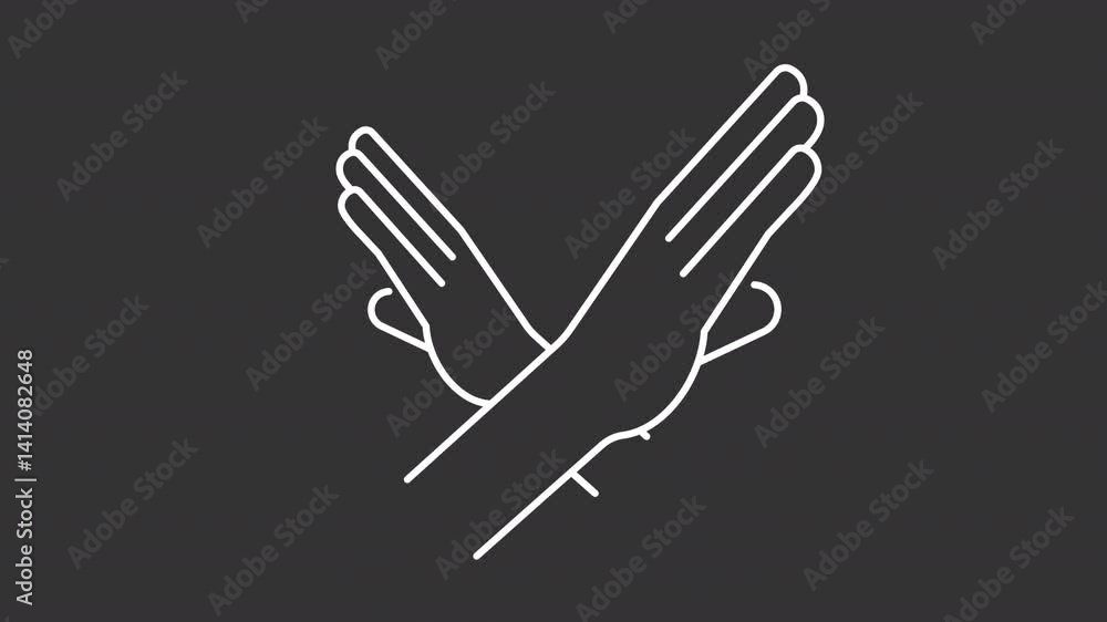 Poster animated crossed arms white line icon. stop gesture animation. scaling hands. moving, shaking. rejec