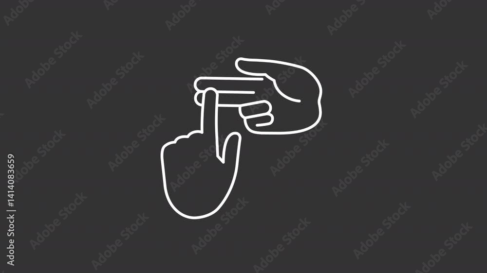 Poster animated counting on fingers hands white line icon. dactylonomy animation. moving hand, shaking fing