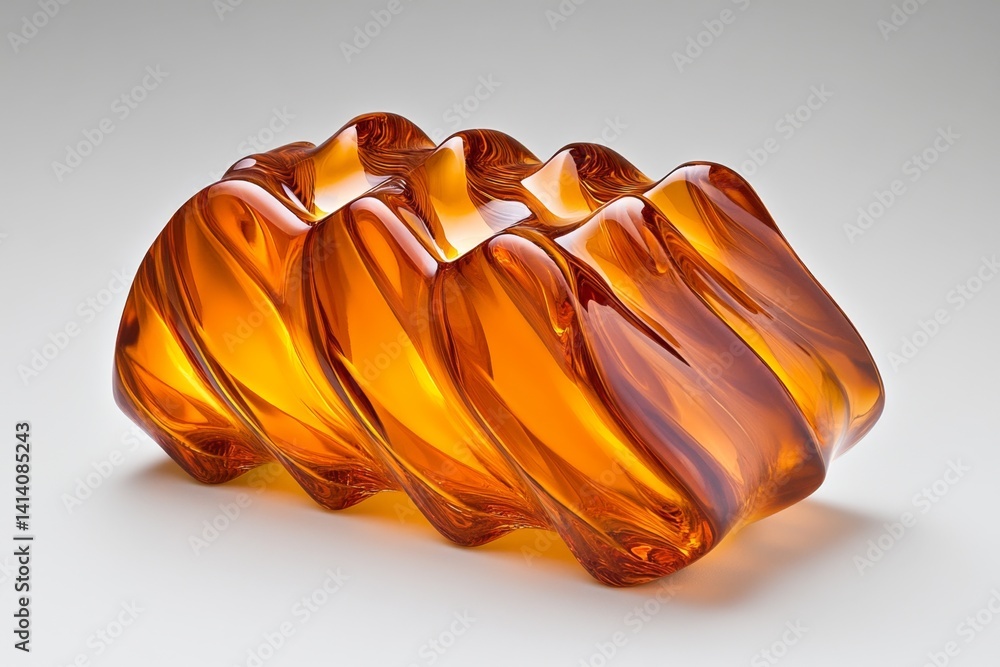 Poster a stunning glass sculpture shaped like a twisting flame, reflecting light in mesmerizing patterns