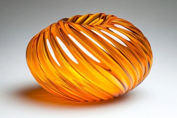A stunning glass sculpture shaped like a twisting flame, reflecting light in mesmerizing patterns