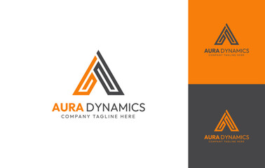 Alpha logo, a logo, triangle logo, orange & grey logo for construction and real estate, and electronic 