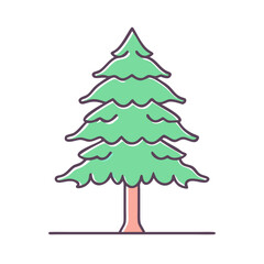 A Simple Illustration of a Green Evergreen Coniferous Tree with a Thick Trunk and Fluffy Branches