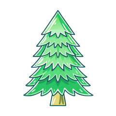 A Vibrant Green Cartoon Christmas Tree Illustration with Detailed Branches and a Thick Trunk