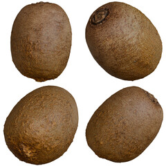 Four different Angles of a 3D Kiwi Fruit on Alpha Background