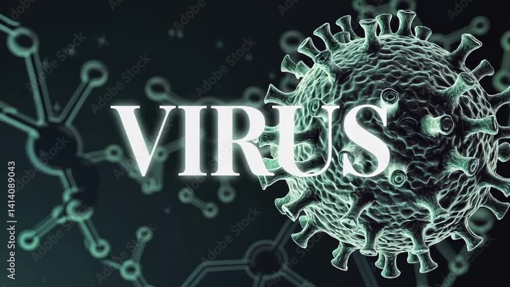 Aufkleber Viral pathogen model rotating with interconnected network signaling complex infectious disease dynamics in scientific medical visualization