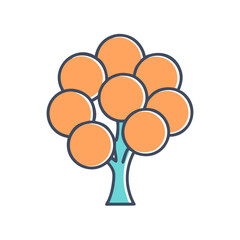 Illustration of a stylized tree with round orange leaves and a teal trunk a whimsical design element