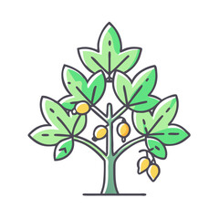 Obraz premium Illustration of a vibrant gooseberry plant with lush green leaves and ripe yellow fruits