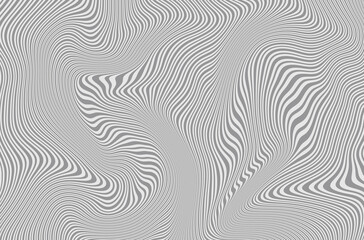 Gray and white abstract wavy striped pattern. Stylish hypnotize background