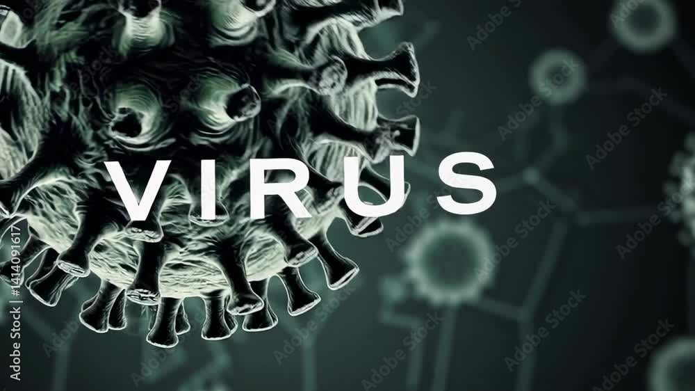 Poster microscopic view of virus cells multiplying and spreading, potentially representing a viral infectio