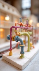 Obraz premium Colorful Industrial Pipe Model Macro Photography of Miniature Refinery
