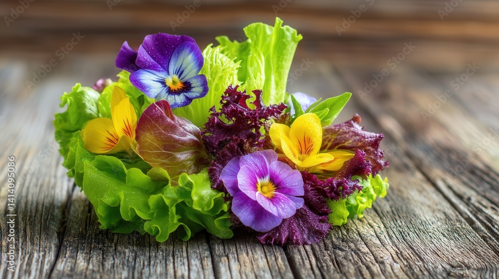 Poster stunning arrangement of colorful flowers on a rustic wooden table creating a charming and inviting a