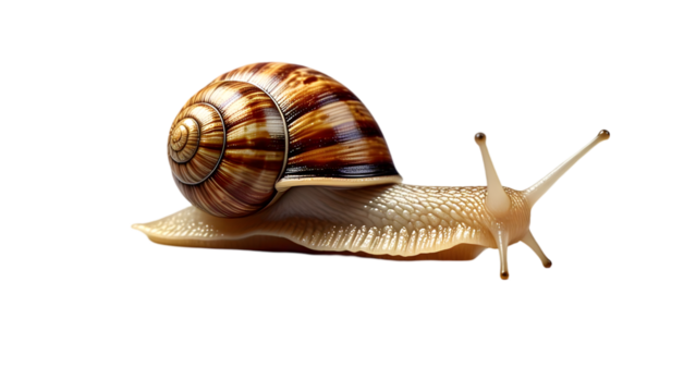 Realistic snail with detailed shell and extended eye stalks, isolated
