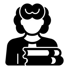 Lawyer woman with books solid icon, family lawyer concept. Vector graphics. Woman and jurisprudence book stack sign on white background, glyph style mobile or design.