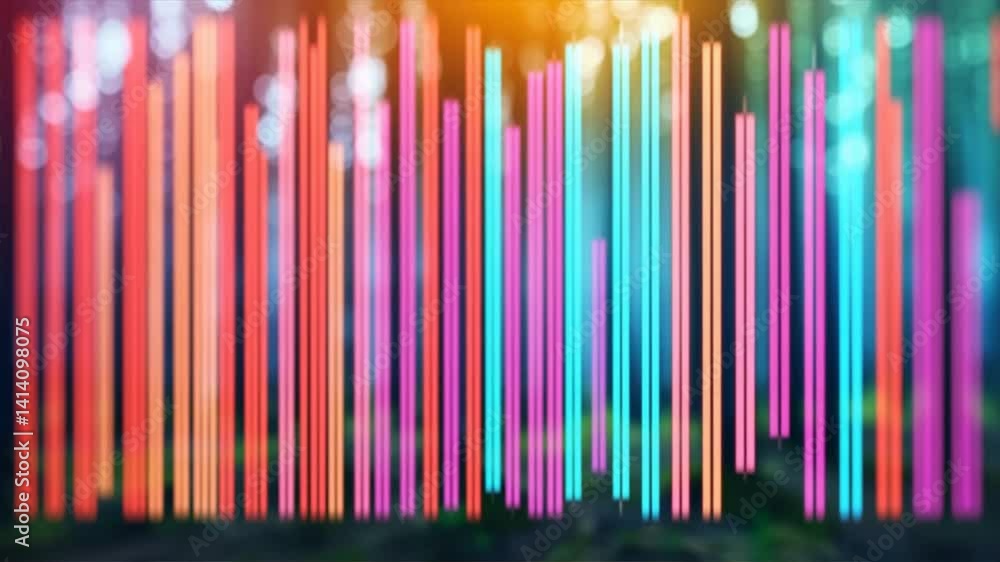 Aufkleber vibrant vertical lines create an abstract representation of sound waves in a colorful forest environ